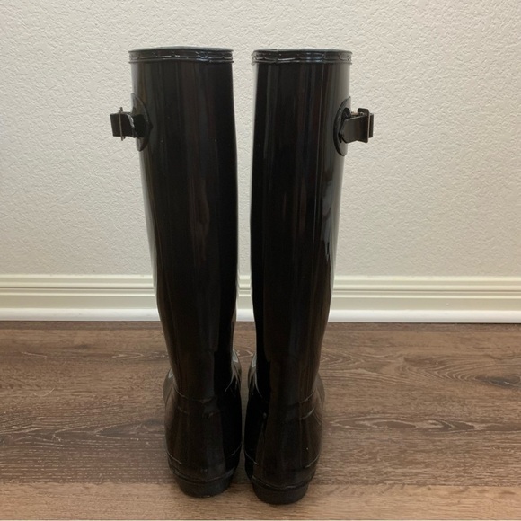 Hunter Womens original black tall gloss rain boots 10 - Picture 7 of 10